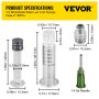 VEVOR glass syringe, specifications and dimensions of 1ml borosilicate glass luer lock syringe components.