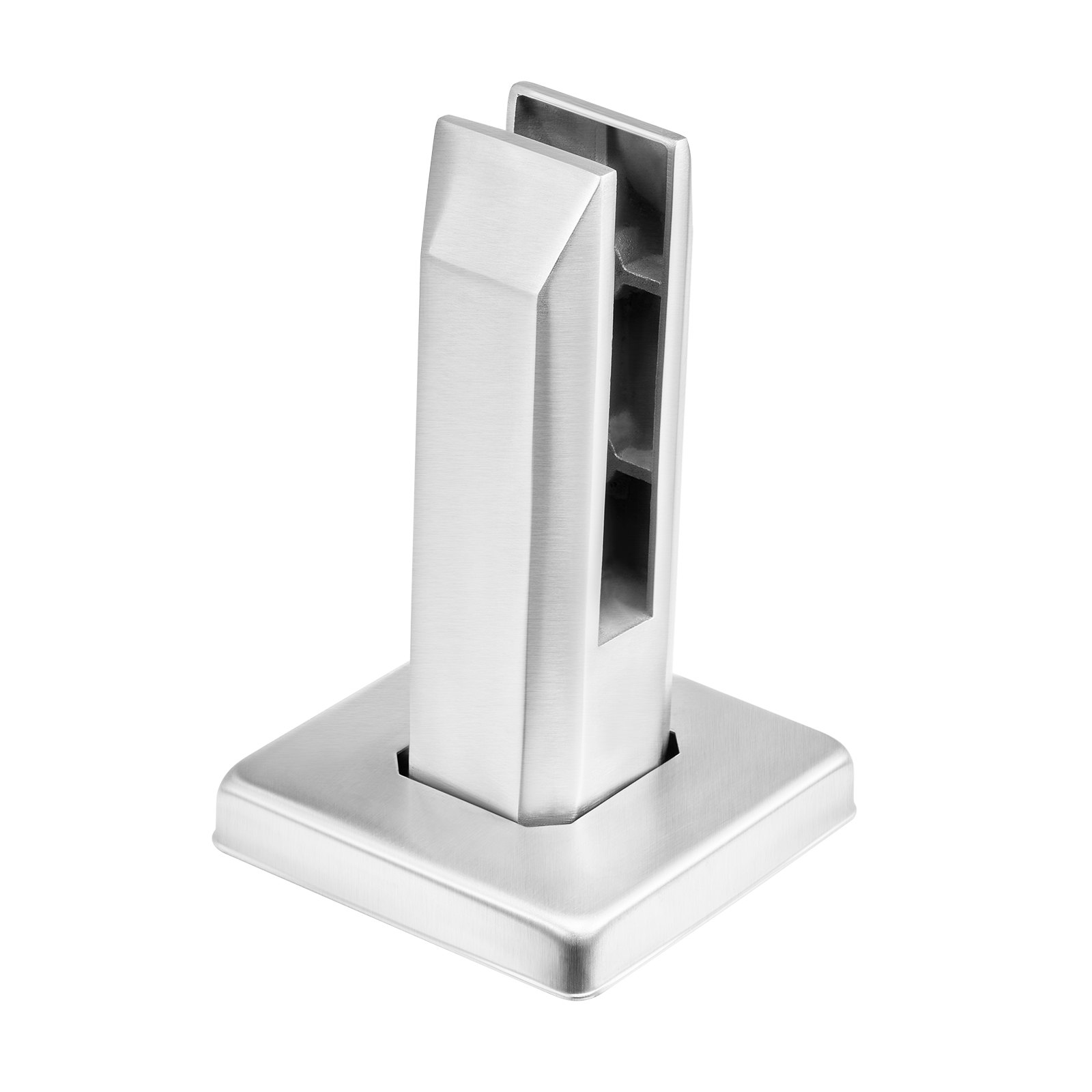 stainless steel VEVOR glass clamp for secure glass panel installation, featuring a square base and vertical slot.