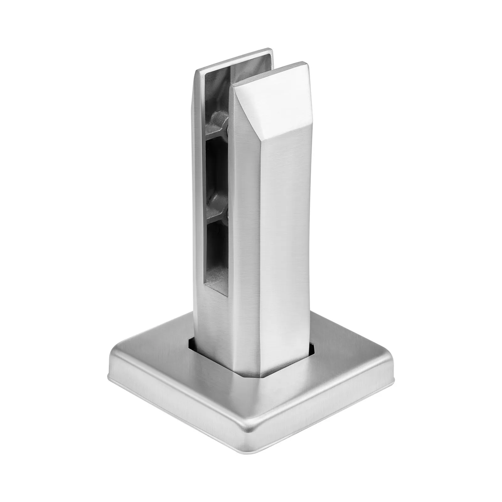 stainless steel VEVOR glass clamp with a square base and hollow rectangular top.
