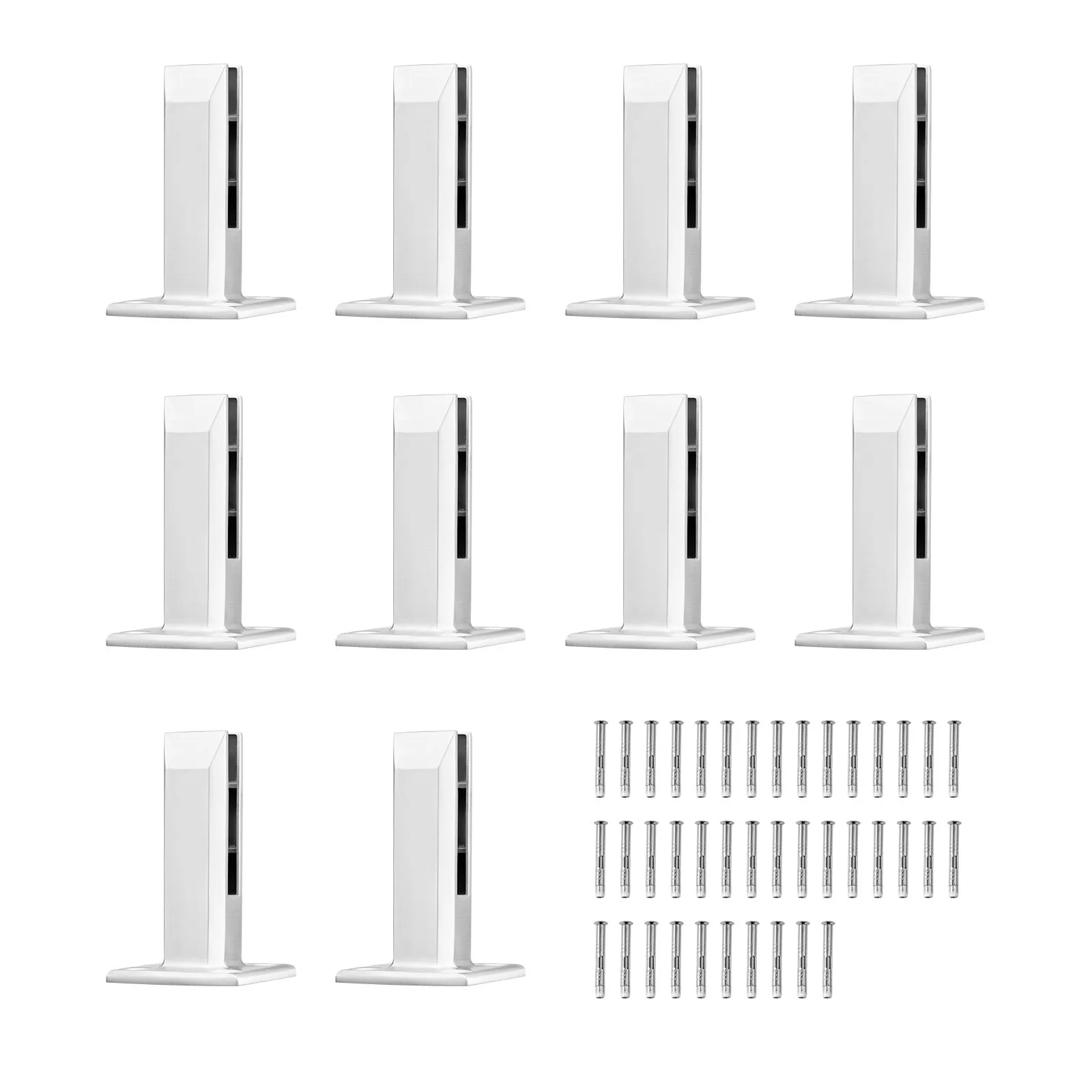 10 VEVOR glass clamps with screws organized in rows against a white background.