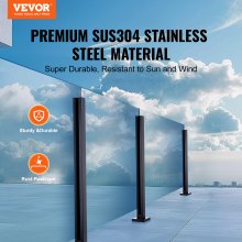VEVOR Glass Clamp, 41.34" / 105cm Height Glass Railing Bracket for 0.39 "-0.47 " Thickness Tempered Glass, 304 Stainless Steel Glass Mounting Clamp, Glass Shelf Bracket for Balcony, Garden, Deck, Stair, Black