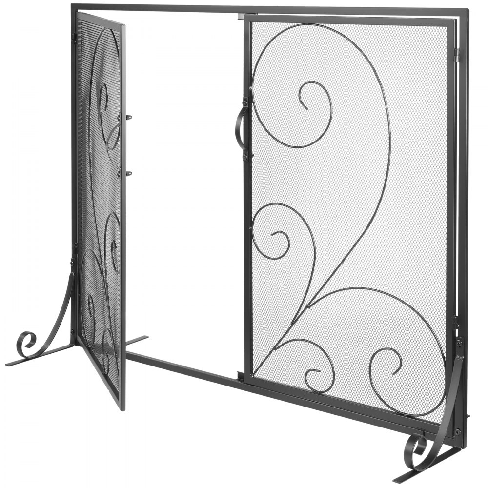 VEVOR Fireplace Screen 1 Panel with Door, Sturdy Iron Mesh Fireplace Screen, 39"(L) x31.6"(H) Spark Guard Cover, Simple Installation, Free Standing Fire Fence Grate for Living Room Home Decor Vintage