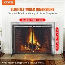 VEVOR Fireplace Screen 2 Panel with Door, Sturdy Iron Mesh Fireplace Screen, 990(L) x802(H)MM Spark Guard Cover, Simple Installation, Free Standing Fire Fence Grate for Living Room Home Decor Vintage