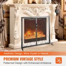 VEVOR Fireplace Screen 2 Panel with Door, Sturdy Iron Mesh Fireplace Screen, 990(L) x802(H)MM Spark Guard Cover, Simple Installation, Free Standing Fire Fence Grate for Living Room Home Decor Vintage