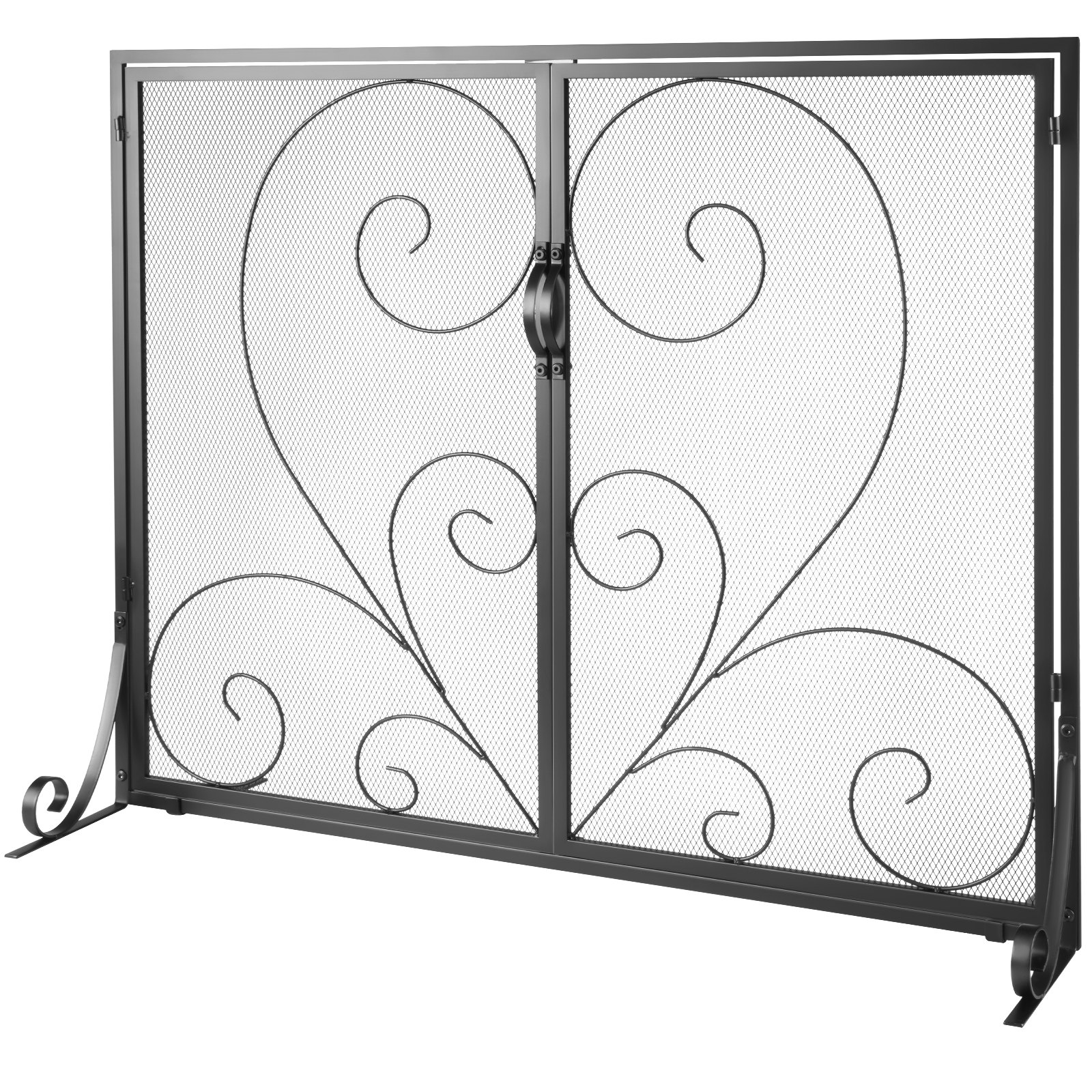 VEVOR Fireplace Screen 1 Panel with Door, Sturdy Iron Mesh Fireplace Screen, 39"(L) x31.6"(H) Spark Guard Cover, Simple Installation, Free Standing Fire Fence Grate for Living Room Home Decor Vintage
