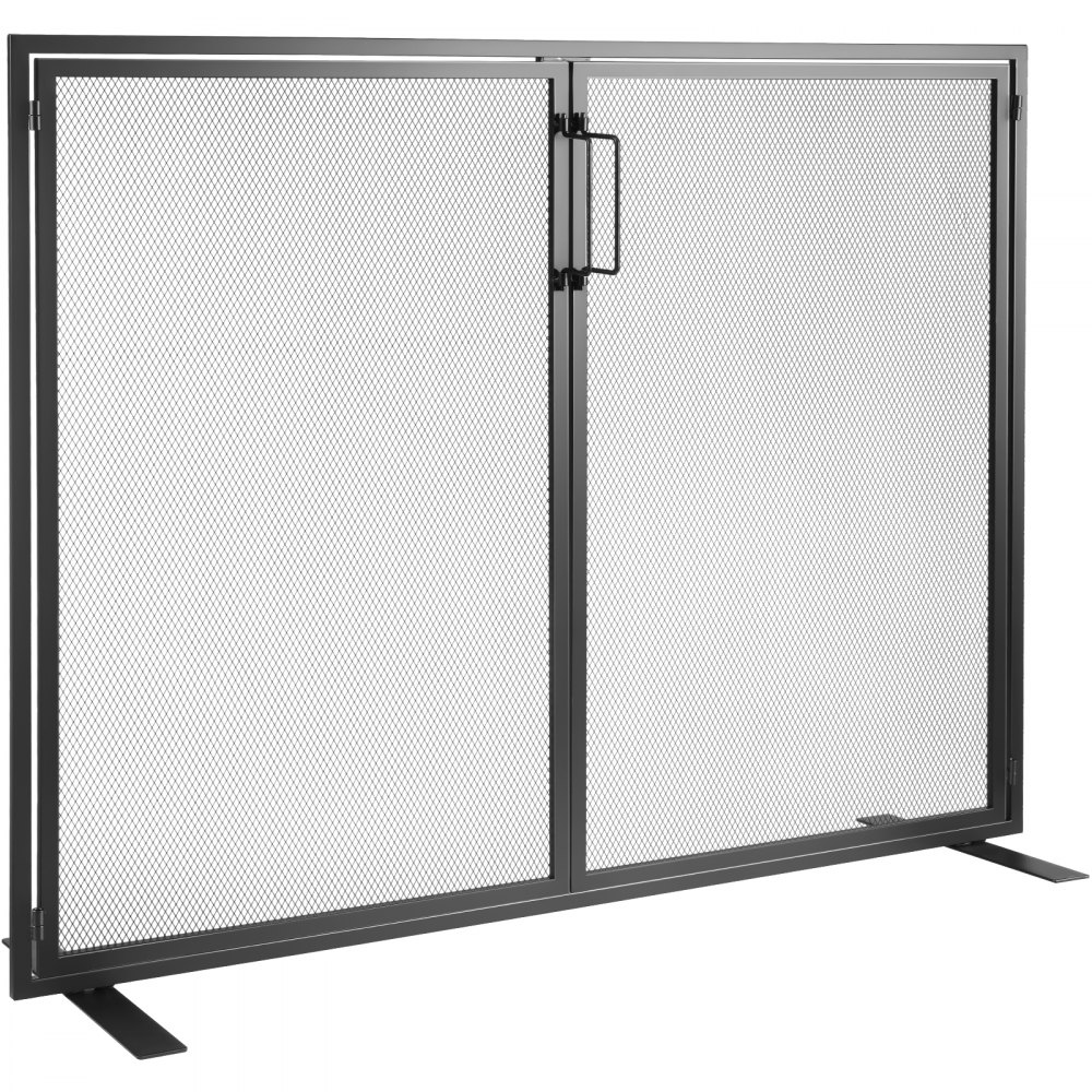 Krbová zástena VEVOR 1 panel s dvierkami, pevná železná mriežka na krb, 990(L) x780(H)MM Kryt iskry, jednoduchá inštalácia, voľne stojaca mriežka na oplotenie do obývačky Moderné