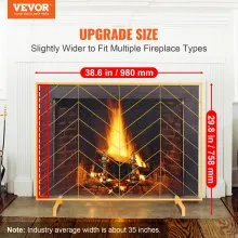 VEVOR Fireplace Screen Single Panel, Sturdy Iron Mesh Fireplace Screen, 980(L) x758(H)MM Spark Guard Cover, Simple Installation, Free Standing Fire Fence Grate for Living Room Home Decor Modern