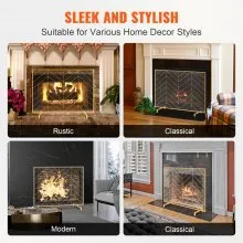 VEVOR Fireplace Screen Single Panel, Sturdy Iron Mesh Fireplace Screen, 980(L) x758(H)MM Spark Guard Cover, Simple Installation, Free Standing Fire Fence Grate for Living Room Home Decor Modern