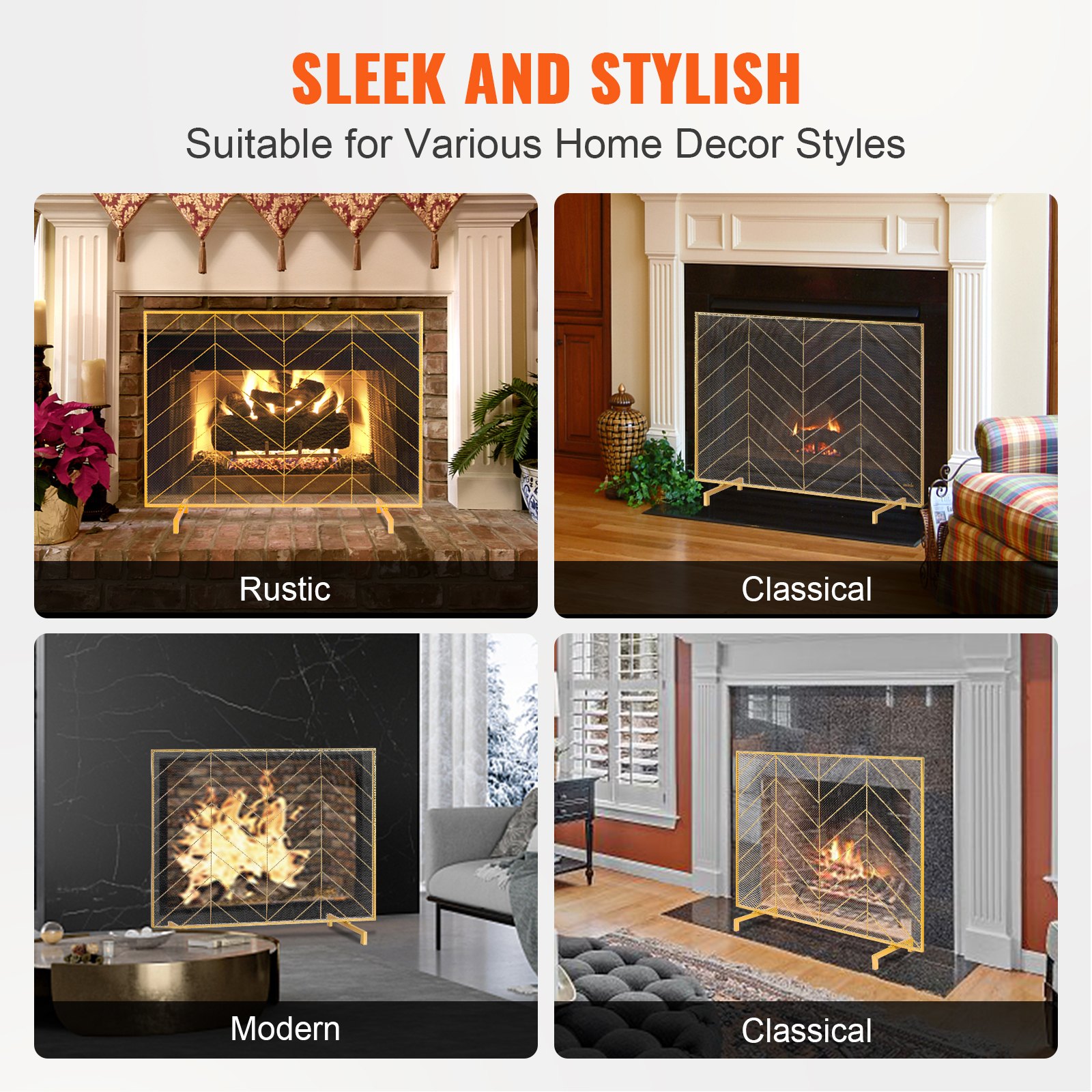 VEVOR VEVOR 980x758MM Fireplace Screen 1-Panel Iron Mesh Spark Guard ...