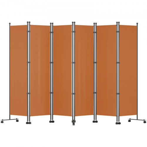 VEVOR 6 Panel Room Divider, 6 FT Tall, Freestanding & Folding Privacy Screen w/ Swivel Casters & Aluminum Alloy Frame, Oxford Bag Included, Room Partition for Office Home, 121"W x 14"D x 73"H, Orange