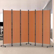 VEVOR 6 Panel Room Divider, 6 FT Tall, Freestanding & Folding Privacy Screen w/ Swivel Casters & Aluminum Alloy Frame, Oxford Bag Included, Room Partition for Office Home, 121"W x 14"D x 73"H, Orange