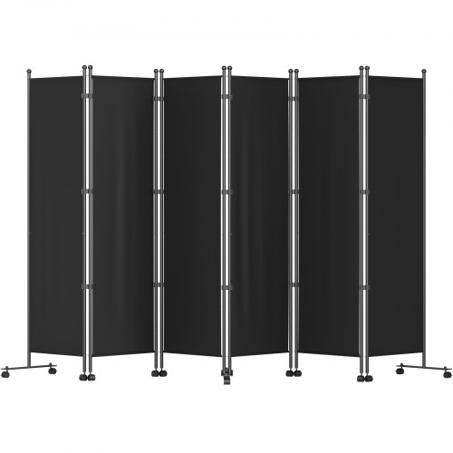 VEVOR 6 Panel Room Divider, 6 FT Tall, Freestanding & Folding Privacy Screen w/ Swivel Casters & Aluminum Alloy Frame, Oxford Bag Included, Room Partition for Office Home, 121" W x 14" D x 73"H, Black