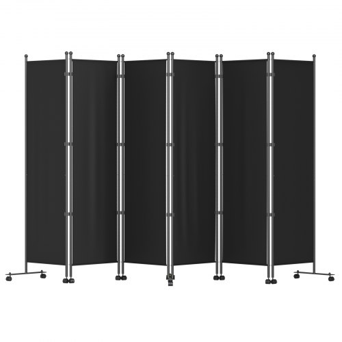 VEVOR 6 Panel Room Divider, 6 FT Tall, Freestanding & Folding Privacy Screen w/ Swivel Casters & Aluminum Alloy Frame, Oxford Bag Included, Room Partition for Office Home, 121" W x 14" D x 73"H, Black