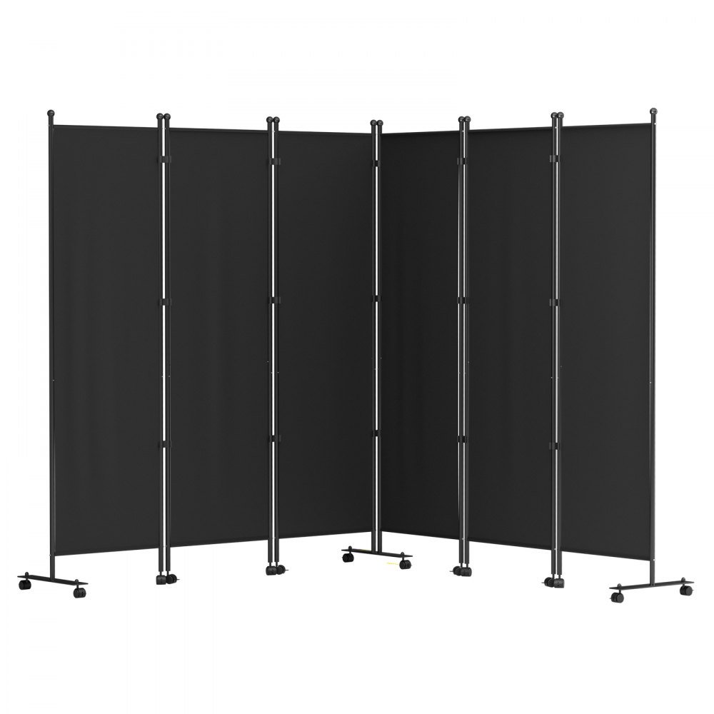VEVOR 6 Panel Room Divider, 6 FT Tall, Freestanding & Folding Privacy Screen w/ Swivel Casters & Aluminum Alloy Frame, Oxford Bag Included, Room Partition for Office Home, 121" W x 14" D x 73"H, Black