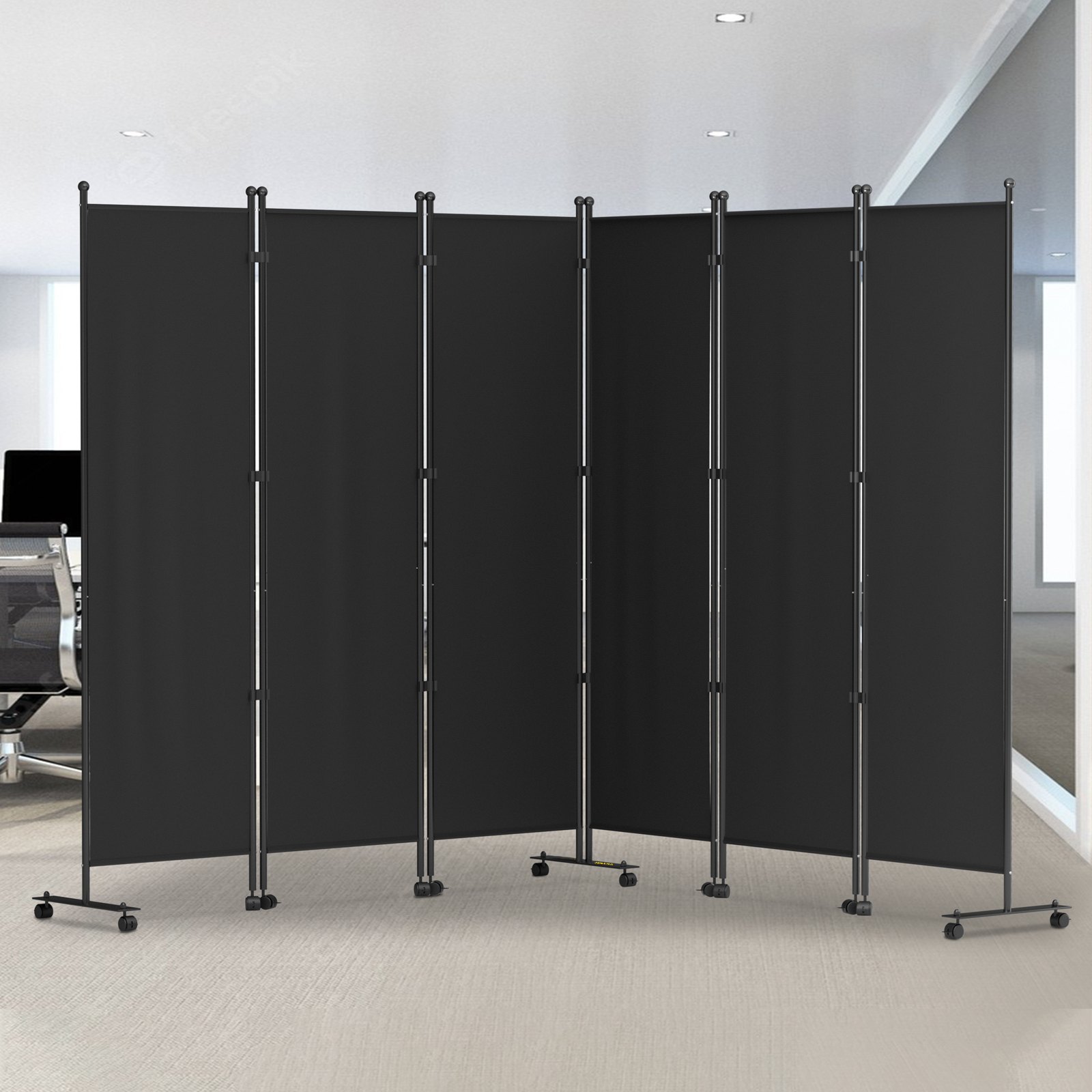 VEVOR 6 Panel Room Divider, 6 FT Tall, Freestanding & Folding Privacy Screen w/ Swivel Casters & Aluminum Alloy Frame, Oxford Bag Included, Room Partition for Office Home, 121" W x 14" D x 73"H, Black
