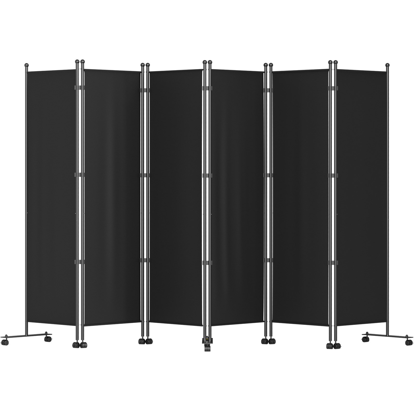 VEVOR 6 Panel Room Divider, 6 FT Tall, Freestanding & Folding Privacy Screen w/ Swivel Casters & Aluminum Alloy Frame, Oxford Bag Included, Room Partition for Office Home, 121" W x 14" D x 73"H, Black