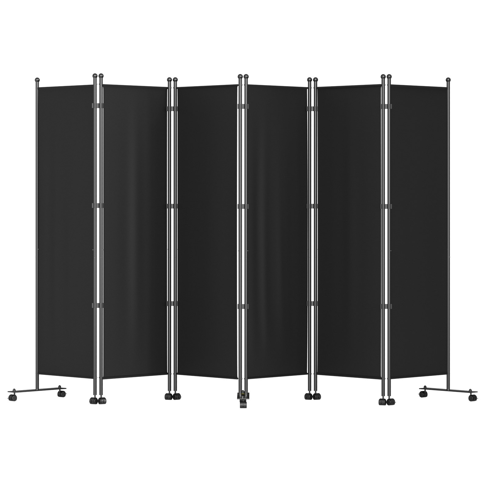 VEVOR 6 Panel Room Divider, 6 FT Tall, Freestanding & Folding Privacy Screen w/ Swivel Casters & Aluminum Alloy Frame, Oxford Bag Included, Room Partition for Office Home, 121" W x 14" D x 73"H, Black