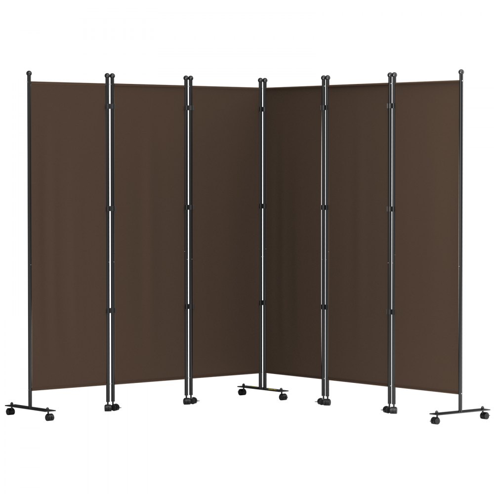 VEVOR 6 Panel Room Divider, 6 FT Tall, Freestanding & Folding Privacy Screen w/ Swivel Casters & Aluminum Alloy Frame, Oxford Bag Included, Room Partition for Office Home, 121" W x 14" D x 73"H, Brown