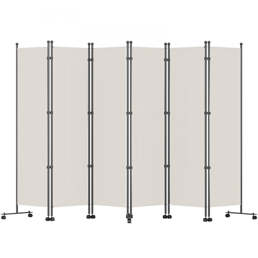 VEVOR 6 Panel Room Divider, 6 FT Tall, Freestanding & Folding Privacy Screen w/ Swivel Casters & Aluminum Alloy Frame, Oxford Bag Included, Room Partition for Office Home, 121" W x 14" D x 73"H, White
