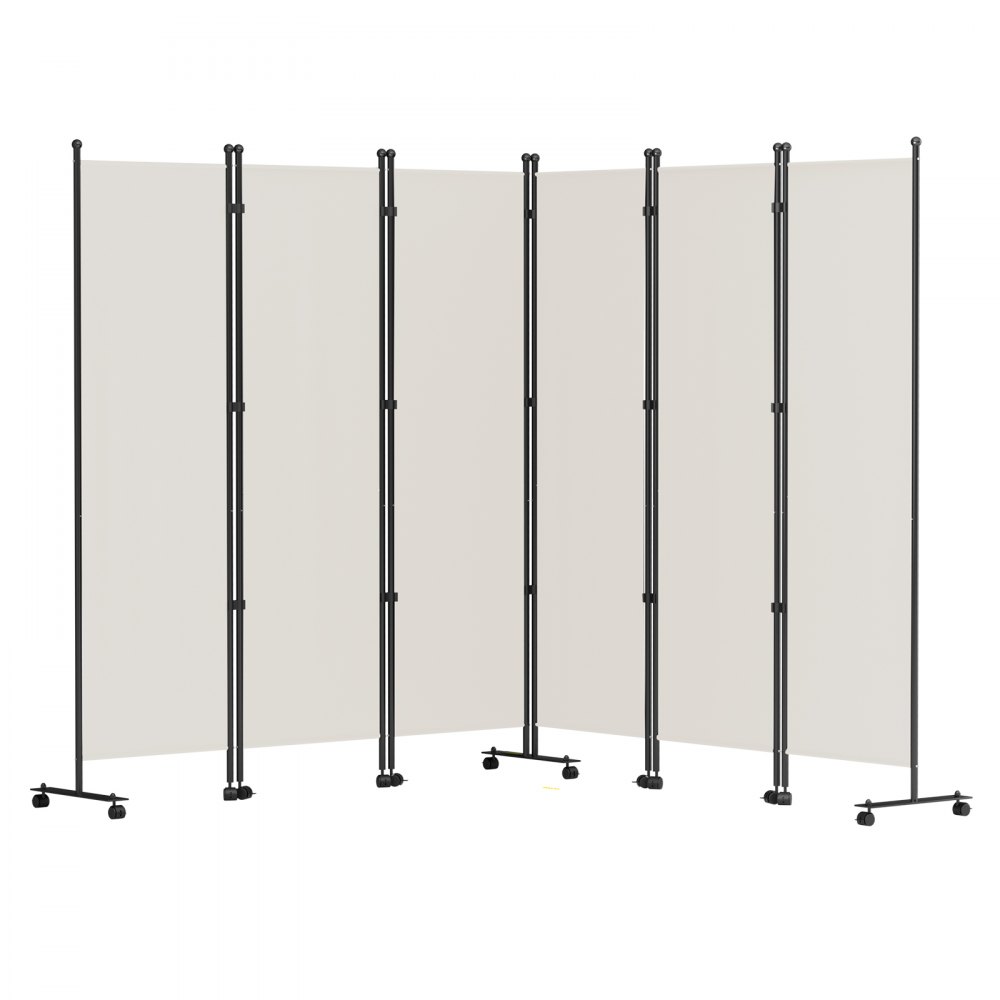 VEVOR 6 Panel Room Divider, 6 FT Tall, Freestanding & Folding Privacy Screen w/ Swivel Casters & Aluminum Alloy Frame, Oxford Bag Included, Room Partition for Office Home, 121" W x 14" D x 73"H, White