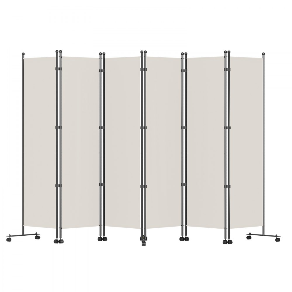 VEVOR 6 Panel Room Divider, 6 FT Tall, Freestanding & Folding Privacy Screen w/ Swivel Casters & Aluminum Alloy Frame, Oxford Bag Included, Room Partition for Office Home, 121" W x 14" D x 73"H, White