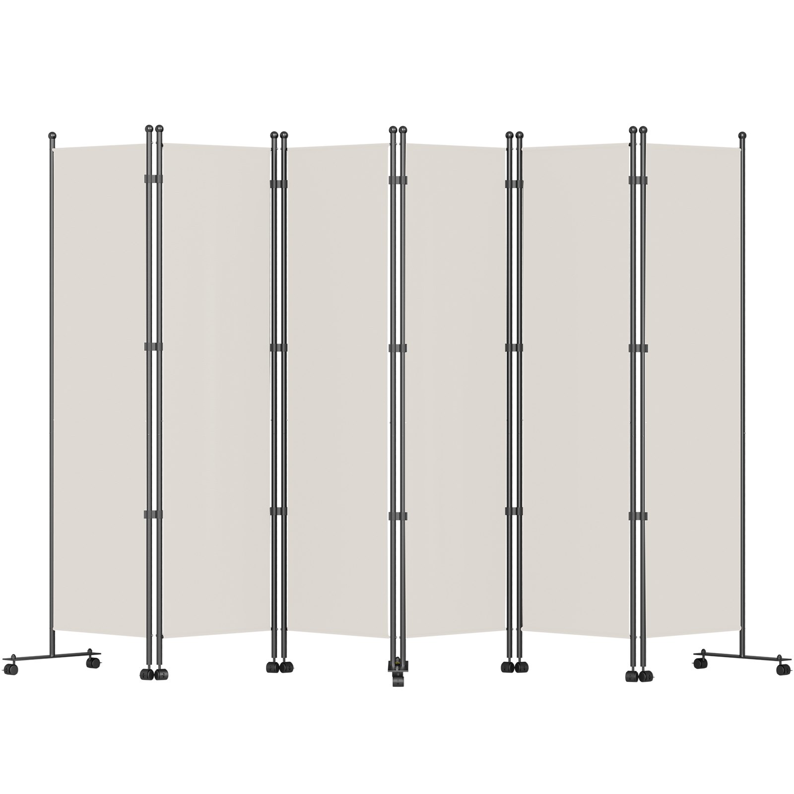 VEVOR 6 Panel Room Divider, 6 FT Tall, Freestanding & Folding Privacy Screen w/ Swivel Casters & Aluminum Alloy Frame, Oxford Bag Included, Room Partition for Office Home, 121" W x 14" D x 73"H, White
