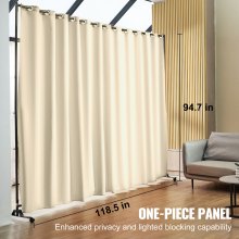 VEVOR Room Divider, 8 ft x 10 ft(96×120inch) Portable Panel Room Divider with Wheels Curtain Divider Stand, Room Divider Privacy Screen for Office, Bedroom, Dining Room, Study, Beige