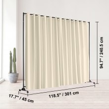 VEVOR Room Divider, 8 ft x 10 ft(96×120inch) Portable Panel Room Divider with Wheels Curtain Divider Stand, Room Divider Privacy Screen for Office, Bedroom, Dining Room, Study, Beige