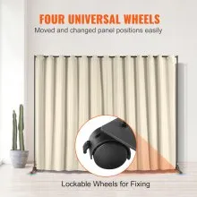 VEVOR Room Divider, 8 ft x 10 ft Portable Panel Room Divider with Wheels Curtain Divider Stand, Room Divider Privacy Screen for Office, Bedroom, Dining Room, Study, Beige