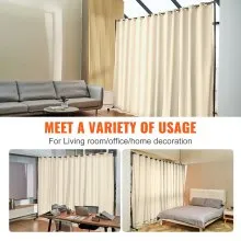 VEVOR Room Divider, 8 ft x 10 ft Portable Panel Room Divider with Wheels Curtain Divider Stand, Room Divider Privacy Screen for Office, Bedroom, Dining Room, Study, Beige