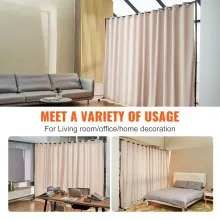 VEVOR Room Divider, 8 ft x 10 ft Portable Panel Room Divider with Wheels Curtain Divider Stand, Room Divider Privacy Screen for Office, Bedroom, Dining Room, Study, Khaki