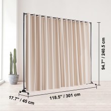 VEVOR Room Divider, 8 ft x 10 ft (96×120inch) Portable Panel Room Divider with Wheels Curtain Divider Stand, Room Divider Privacy Screen for Office, Bedroom, Dining Room, Study, Khaki
