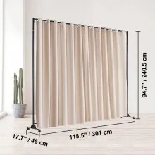 VEVOR Room Divider, 8 ft x 10 ft Portable Panel Room Divider with Wheels Curtain Divider Stand, Room Divider Privacy Screen for Office, Bedroom, Dining Room, Study, Khaki