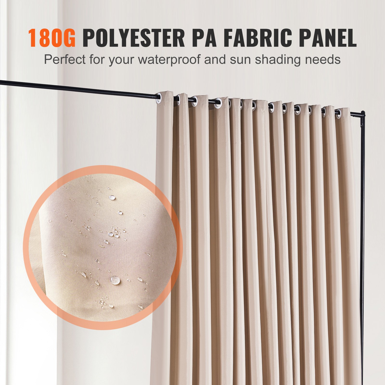 VEVOR Room Divider, 8 ft x 10 ft Portable Panel Room Divider with Wheels Curtain Divider Stand, Room Divider Privacy Screen for Office, Bedroom, Dining Room, Study, Khaki