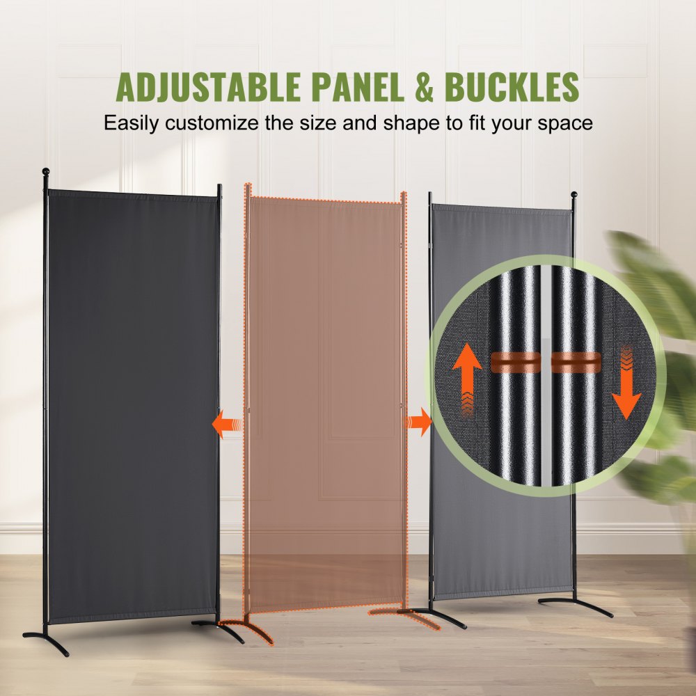 VEVOR room divider with adjustable panels and buckles, customizable size, and black frames.