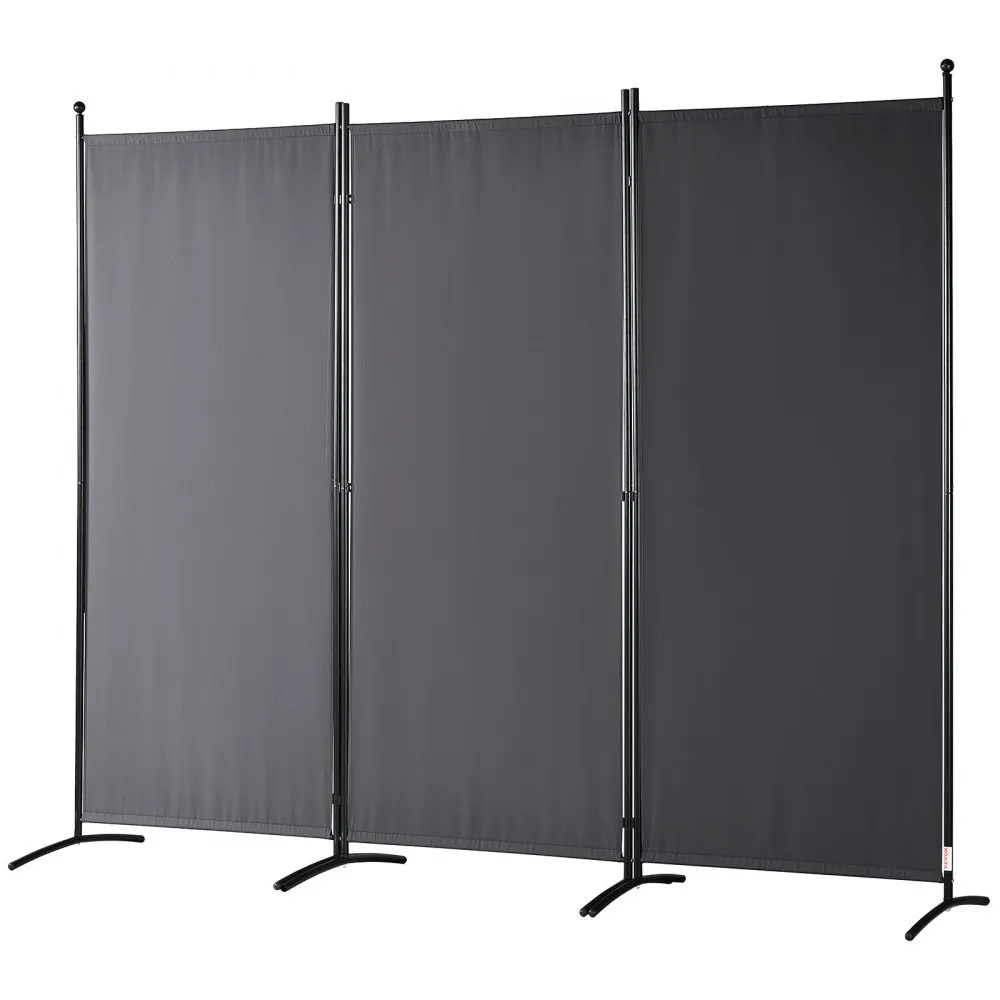 VEVOR room divider, three-panel black screen with metal frame and stable base.