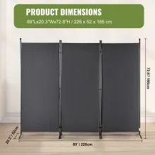 VEVOR Room Divider, 6.1 ft Room Dividers and Folding Privacy Screens (3-panel), Fabric Partition Room Dividers for Office, Bedroom, Dining Room, Study, Freestanding, Dark Gray