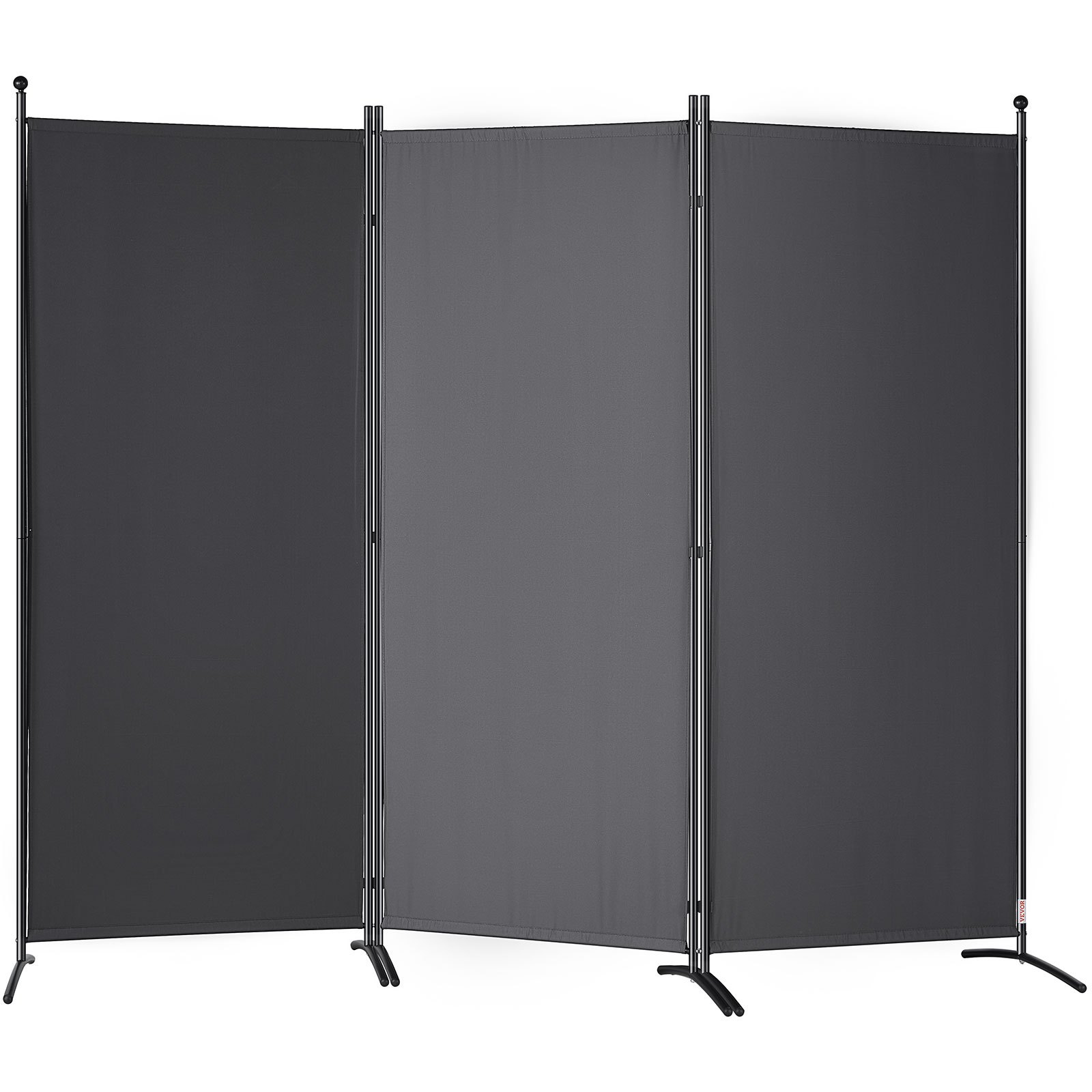 VEVOR room divider, black and gray, three-panel setup with sturdy metal frame, providing privacy.