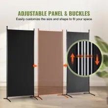 VEVOR Room Divider, 6.1 ft Room Dividers and Folding Privacy Screens (3-panel), Fabric Partition Room Dividers for Office, Bedroom, Dining Room, Study, Freestanding, Black