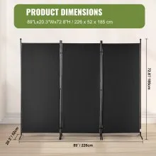 VEVOR Room Divider, 6.1 ft Room Dividers and Folding Privacy Screens (3-panel), Fabric Partition Room Dividers for Office, Bedroom, Dining Room, Study, Freestanding, Black