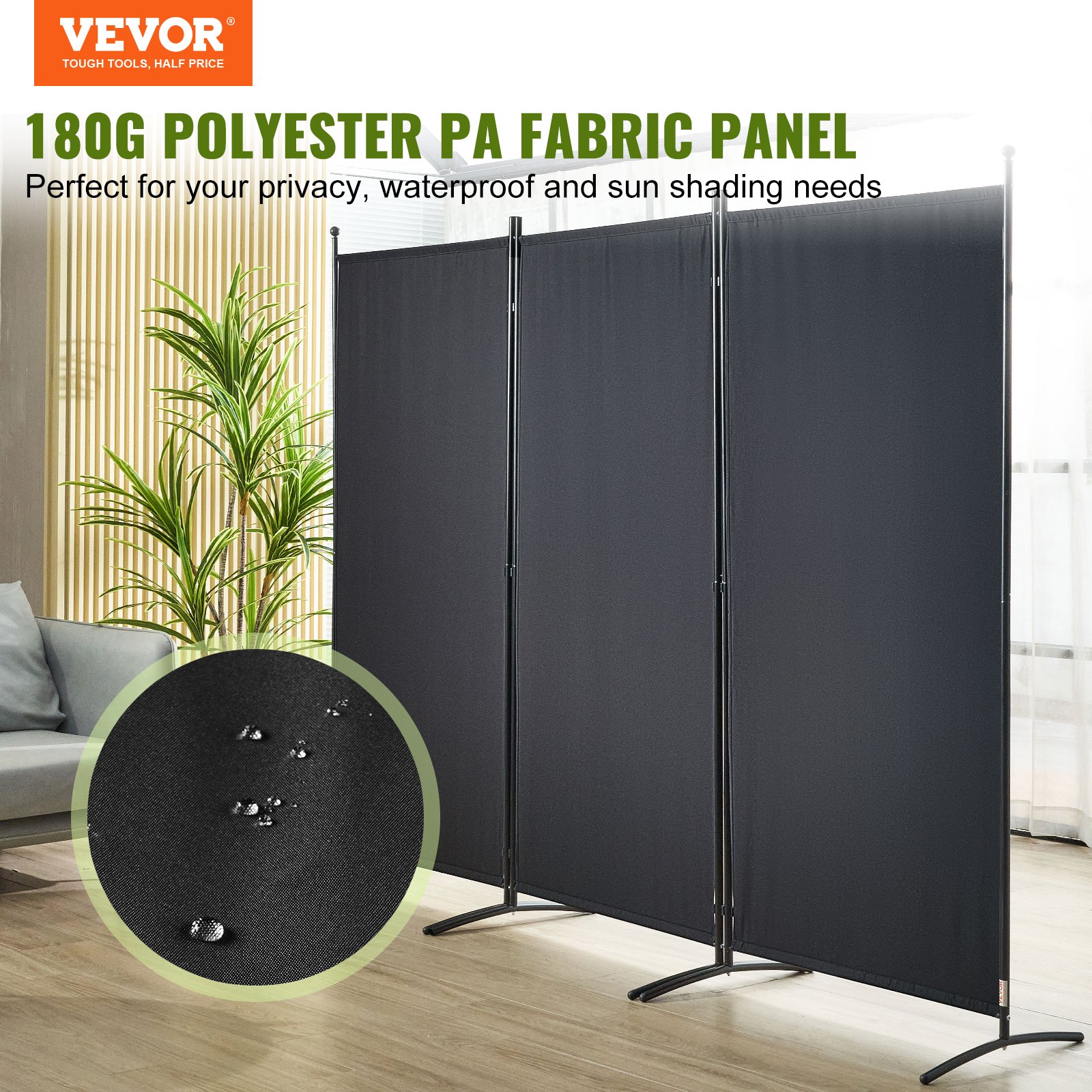 VEVOR Room Divider, 6.1 ft Room Dividers and Folding Privacy Screens (3-panel), Fabric Partition Room Dividers for Office, Bedroom, Dining Room, Study, Freestanding, Black