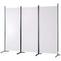 VEVOR room divider with three white fabric panels and black metal frame, standing on curved legs.