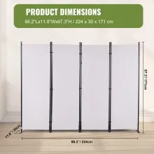 VEVOR Room Divider, 5.6 ft （88×67.5inch）Room Dividers and Folding Privacy Screens (4-panel), Fabric Partition Room Dividers for Office, Bedroom, Dining Room, Study, Freestanding, White
