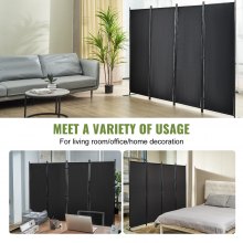VEVOR Room Divider, 5.6 ft Room Dividers and Folding Privacy Screens (4-panel), Fabric Partition Room Dividers for Office, Bedroom, Dining Room, Study, Freestanding, Black
