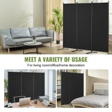 Room Divider 3-Panel Folding Privacy Screen Fabric Partition Office Black