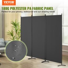 Room Divider 3-Panel Folding Privacy Screen Fabric Partition Office Gray