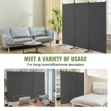 Room Divider 3-Panel Folding Privacy Screen Fabric Partition Office Gray