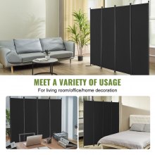 VEVOR Room Divider 4-Panel Folding Privacy Screen Fabric Partition Office Black