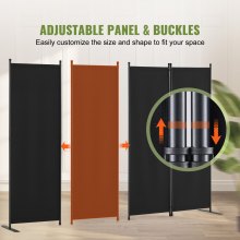 Room Divider 4-Panel Folding Privacy Screen Fabric Partition Office Black