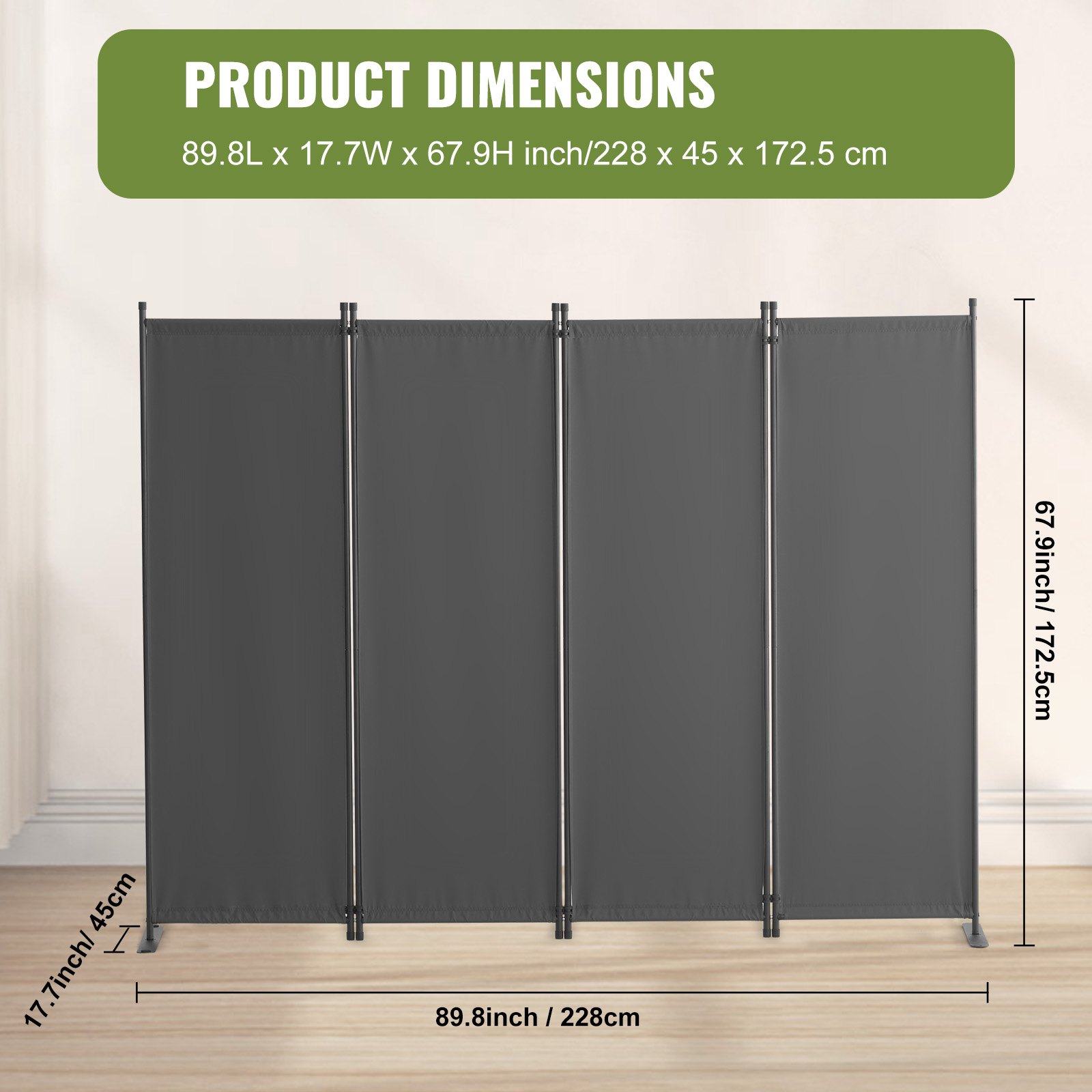 VEVOR Room Divider,  4 Panel Room Dividers and Folding Privacy Screens, Fabric Partition Room Dividers for Office, Bedroom, Dining Room, Study, Freestanding, Light Gray